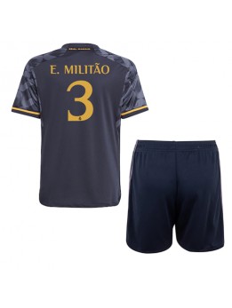 Real Madrid Eder Militao #3 Replika Borta Kläder Barn 2023-24 Kortärmad (+ byxor)